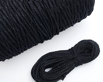 3-4mm Black cotton twisted cord 10-25yds for Macrame, Wall hanging decor, crafting, Gift for crafter, Home decor
