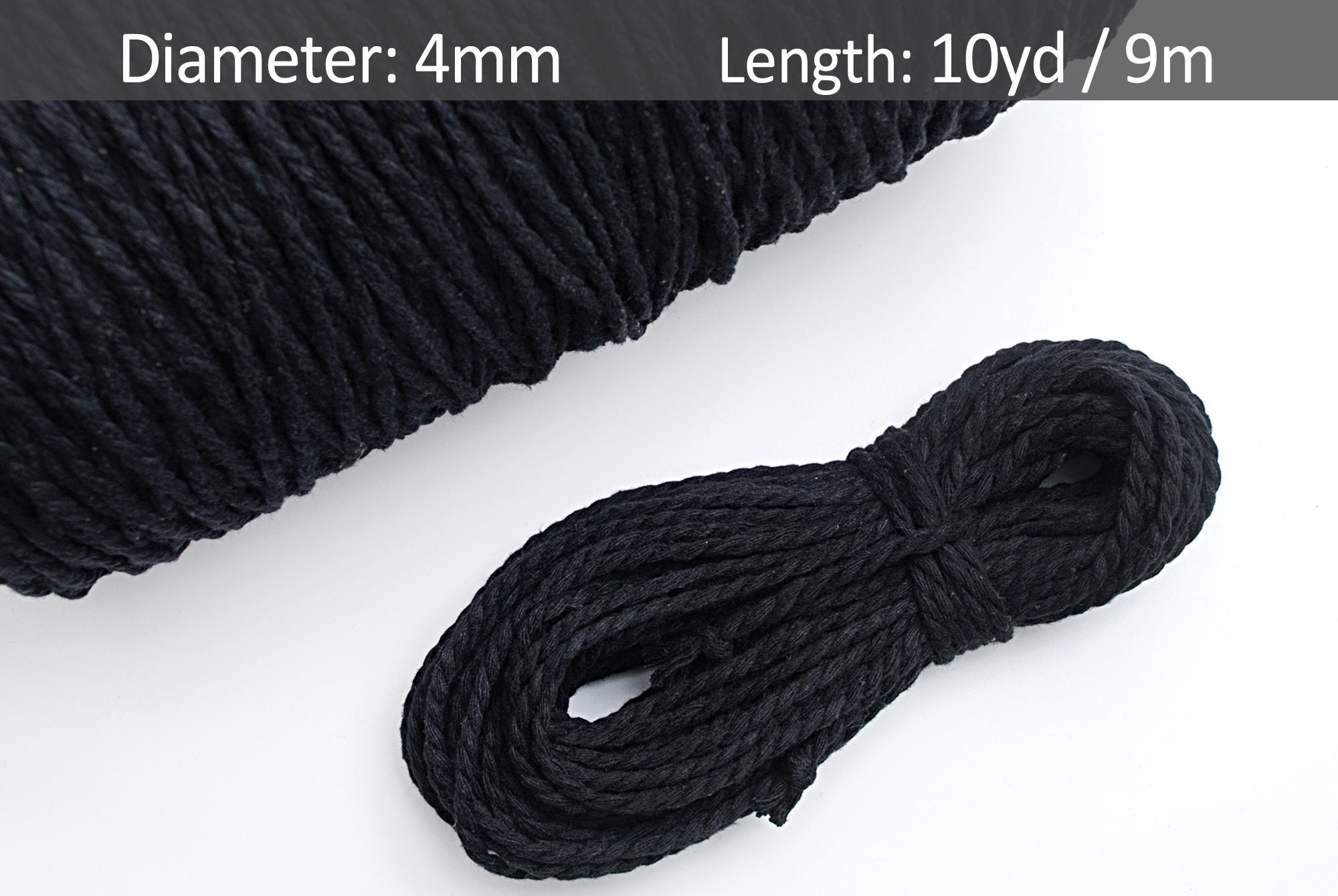 4mm Black cotton twisted cord 1025yds Macrame thin cord Etsy