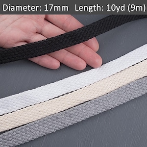 17mm Flat cotton braided tape 10yds. Soft Rope for Crafting, Macrame, DIY Projects, Hoodie Drawstring Cord / 30ft = 10yds = 9m