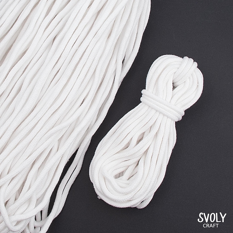 Cordón trenzado blanco de 5 mm. Materiales para manualidades. Cuerda para tejido artístico, cuerda para macramé. Cordón natural para coser. Cordón de algodón suave con cordón ajustable / 9 m imagen 2