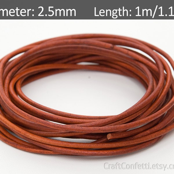 Antique brown leather cord 2.5mm Round leather cord Austrian leather cord Jewelry supplies Genuine leather cord Craft project / 1m = 1.1yd