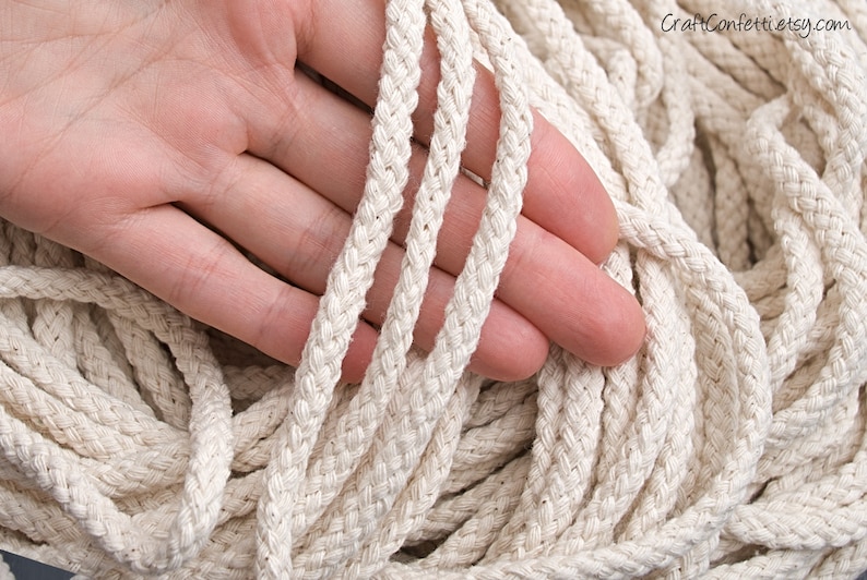 6mm Braided Macrame Cord 10yds Raw Cotton Cord 100 Cotton Etsy