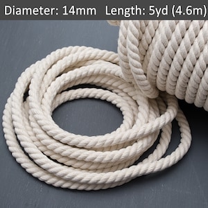 14 mm Segeltau, natürliche Farbe Baumwollkordel Gedrehtes dickes Seil für Dekoration, Basteln, Nautische Dekor Lieferungen / 5yds=4,6 m
