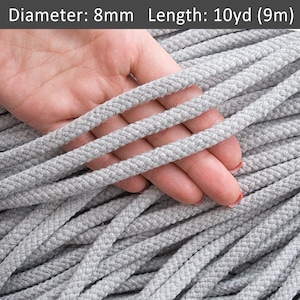 Cuerda de algodón gris de 8 mm, 30 pies, cordón ajustable, cordón trenzado para decoración del hogar, cordón de macramé para arte de pared, cordón para manualidades / 30 pies = 10 yardas = 9 m