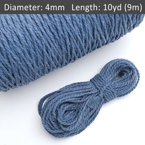 4mm Denim cotton twisted cord 10-25yds. Blue Cotton soft cord for macrame, Wall hangings, home decor, Craft Supplies
