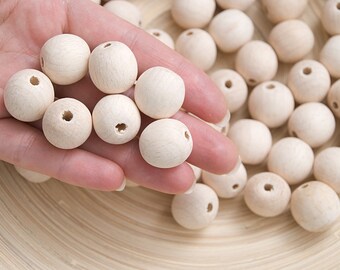 25mm Round wooden beads - Set of 10pcs Unfinished natural wood beads for Macrame supplies, Plant hanger decor
