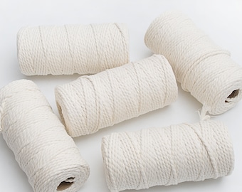 3-4mm Ivory cotton twisted cord 100yds. Natural soft cord supplies for Macrame, Wall hanging decor, crafting / 100 yds. 350 grams