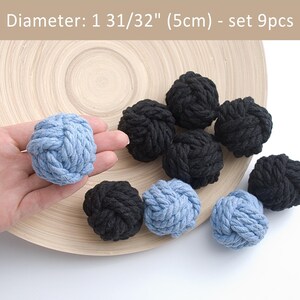 5cm Black and Blue knots set 9pcs, Place card holder, Monkey fist knots, Macrame paperweight, Beach party decor, Home decor, / ø 2 9/16"