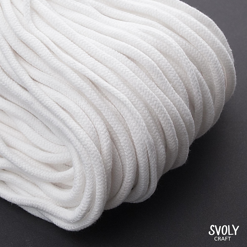 Cordón trenzado blanco de 5 mm. Materiales para manualidades. Cuerda para tejido artístico, cuerda para macramé. Cordón natural para coser. Cordón de algodón suave con cordón ajustable / 9 m imagen 3