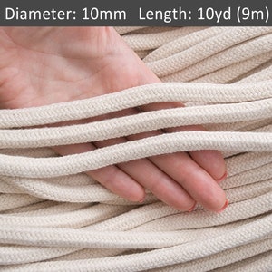 10mm Beige braided rope 30ft, Macrame cotton rope, Knotting cord, Home decor rope, Wall hanging cotton cord by the yard / 30ft = 10yds = 9m