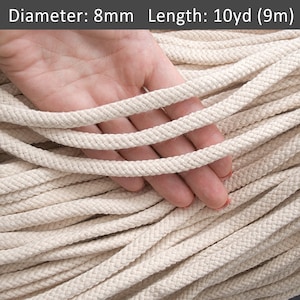 Cuerda de algodón beige de 8 mm, 30 pies, cordón de algodón trenzado para decoración del hogar, cordón con cordón, cordón de macramé, cordón para manualidades / 30 pies = 10 yardas = 9 m