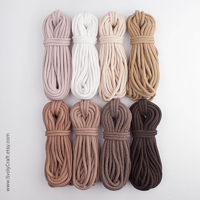 Cordón trenzado blanco de 5 mm. Materiales para manualidades. Cuerda para tejido artístico, cuerda para macramé. Cordón natural para coser. Cordón de algodón suave con cordón ajustable / 9 m imagen 9