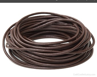 3mm Brown leather cord 1meter, Natural Austrian leather cord, Jewelry cord supplies, Genuine leather round cord, Craft project / 1m = 1.1yd