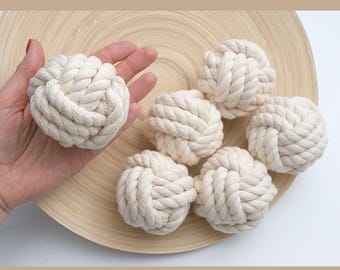 7 cm Makramee Knoten Set 6 Stück, Affenfaust Knoten, Tischkartenhalter, Hochzeitsdeko, Strandhaus Tischdeko / ø 2 3/4"