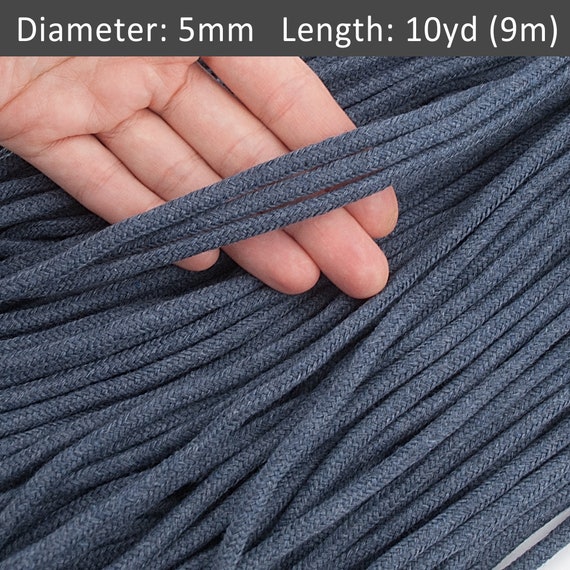 Denim Blue Braided Cord 5mm. Cotton Cord Craft. Macrame Knotting