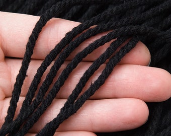2-3mm Black cotton twisted cord 30ft, Black cord, Drawstring rope, Macrame cotton rope, Macrame supplies / 30ft = 10yd = 9m