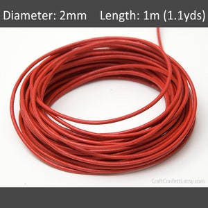 2.0mm Red leather cord 1meter, Natural Austrian leather cord Jewelry cord supplies, Genuine leather round cord Craft project / 1m = 1.1yd