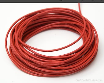 2.0mm Red leather cord 1meter, Natural Austrian leather cord Jewelry cord supplies, Genuine leather round cord Craft project / 1m = 1.1yd