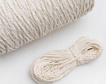 3-4mm Ivory cotton twisted cord 10 or 25yds. Soft thin cord for Wall hanging decor, crafting, Gift for crafter, Macrame