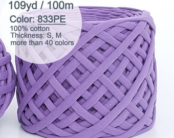 Fil pour t-shirt violet 100 m ou 109 yd, grosse laine à spaghetti, fil de coton au crochet, projet de décoration intérieure, cadeau d'artisan / 833PE
