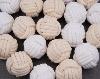 White or Beige Cotton Monkey Fist Knot Balls – Wedding Rope Decor, DIY Crafts, Sensory Toy, home styling props. Set of 10 / ø 3.5cm = 1 3/8"