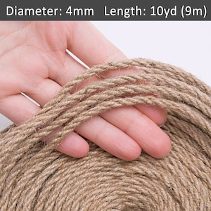 Jute twisted cord 4mm. Natural jute cord. Raw jute rope. Rustic wedding decor. Plain Gift wrapping Burlap craft cording / 30ft = 10yd = 9m