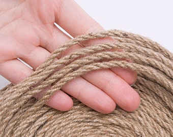 Jute twisted cord 4mm. Burlap jute rope for Rustic wedding decor, craft cording, Plain Gift wrapping / 30ft = 10yd = 9m