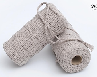 Ecrufarbene, 4 mm dicke, gedrehte Baumwollkordel, 100 Yards Makramee-Garn, recyceltes, veganes Bastelseil