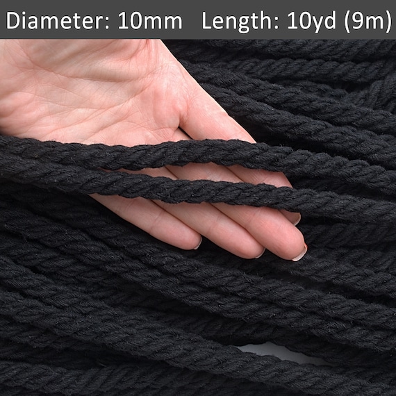 10mm Black Twisted Rope 30ft, Black Cotton Cord, Decoration