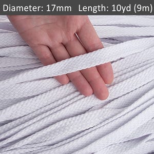 17mm Flat White cotton braided tape 10 yds. Soft Rope for Crafting, Macrame, DIY Projects, Hoodie Drawstring Cord / 30ft = 10yds = 9m