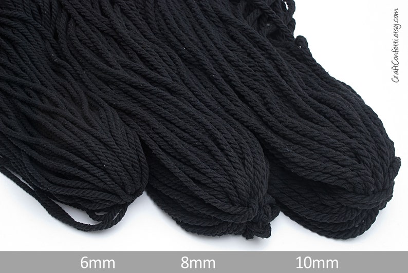 8mm Black cotton rope 10yds, Black cotton twisted rope, Cotton twisted rope, Home decor rope, Macrame rope / 30ft 10yd 9m image 5