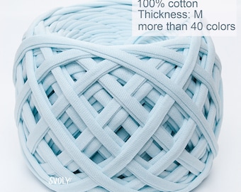 Baby blue t-shirt yarn 10m. Cotton jersey spaghetti yarn for crochet projects, Craft gift idea 7-9mm / 205PE / 10m = 11yd