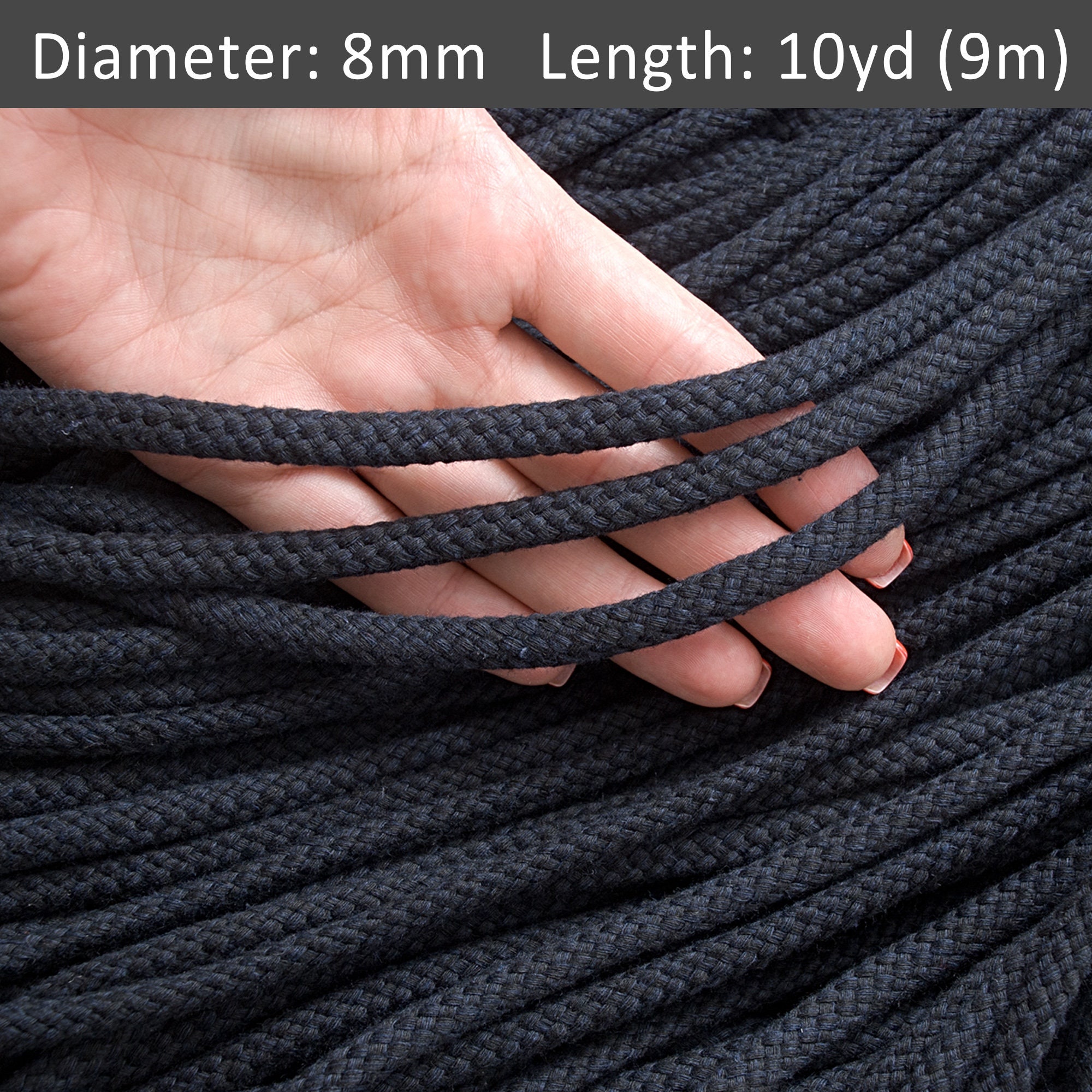 手作りロープ 7mm／8m × 9本セット　黒に近い紺色　未使用 8 mm ネイビーブルーコットンロープ 30 フィート、引き紐ロープ