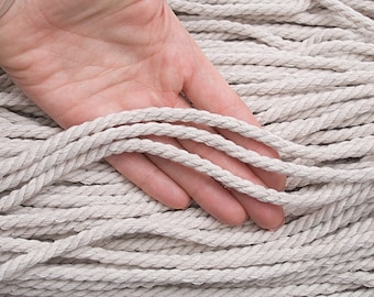 6mm Raw cotton macrame cord 30ft, Twisted beige rope, Decoration rope, Craft supplies, Sew rope, Nautical rope / 30ft = 10yd = 9m