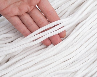 White braided cord 5mm. DIY craft supplies. Art weaving rope, Macrame rope. Natural sew cord Drawstring soft cotton rope / 30ft = 10yds = 9m
