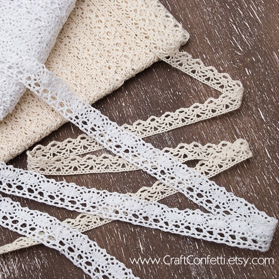 White Cotton Lace Trim 17mm Crocheted Lace Ribbon Linen Lace Trim Lace Hem White  Ribbon Embellishment Craft Sewing Supplies / 5m 5.5yd 