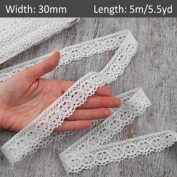 White Lace Trim by the Yard 30mm. Cotton Edge Lace Trim for