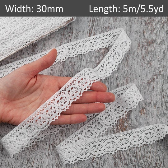White Lace Trim by the Yard 30mm. Cotton Edge Lace Trim for