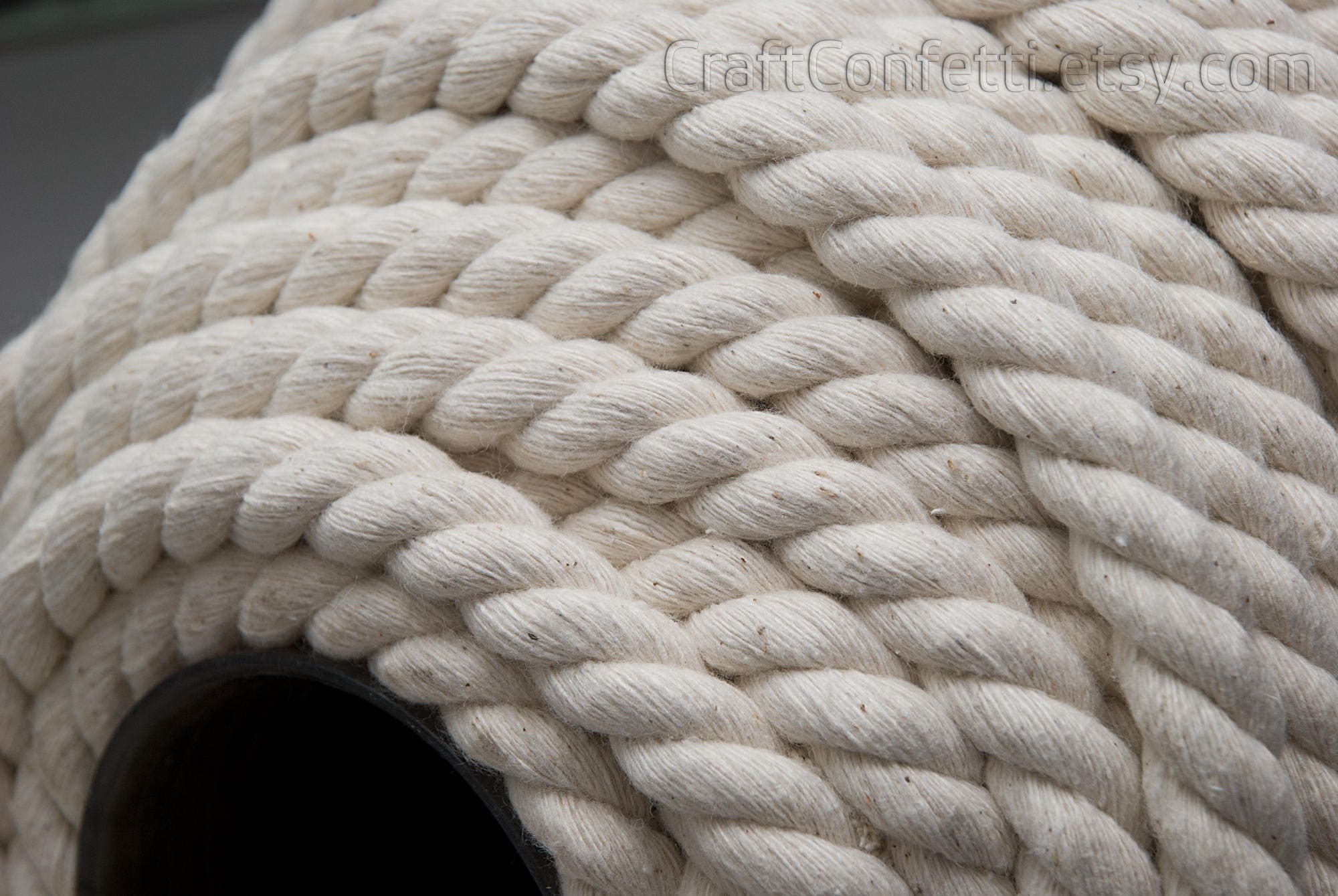 Corda In Cotone Naturale 100% – Spessa 2,5 Cm X 30,5 M – Intrecciata A Tripla Torsione, Beige - 3