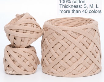 Beige spaghetti yarn 10yds, Beige fabric yarn, 100% cotton tshirt yarn, Bulky crochet yarn, Interior decor yarn / 433PE / 10m = 11yd
