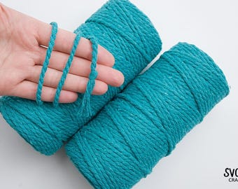 Turquoise Cotton Twisted Cord, 4mm Macrame Rope, 100 yds