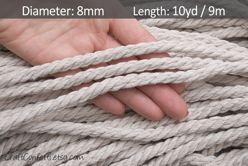 8mm Raw Beige Twisted Rope 10yds Macrame Cotton Rope - Etsy