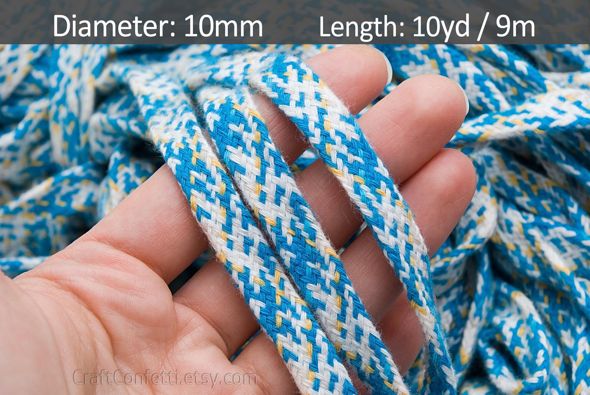 Blue flat cotton cord 10mm. Drawstring. Multicolored tape Etsy