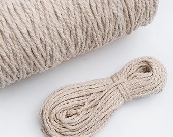 4mm Beige cotton twisted cord 10 or 25yds, Macrame rope for crochet and knitting baskets, rugs and macrame wall hangings. Gift for crafter