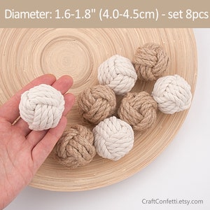 Juego de 8 nudos decorativos de mesa en marrón y blanco, nudo de puño de mono, portatarjetas de mesa, decoración de fiesta náutica en la playa, portatarjetas de lugar / 4,5 cm