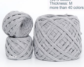 Light gray melange tshirt yarn. Super bulky fabric yarn. Trendy cotton textile yarn. Home decor yarn. Beginners yarn 7-9mm / 141PE /10m=11yd
