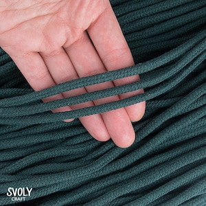 5mm Emerald green braided cord 10yards. Cotton soft rope for craft, Wall hanging decor, macrame, sew drawstring / 30ft = 10yds = 9m