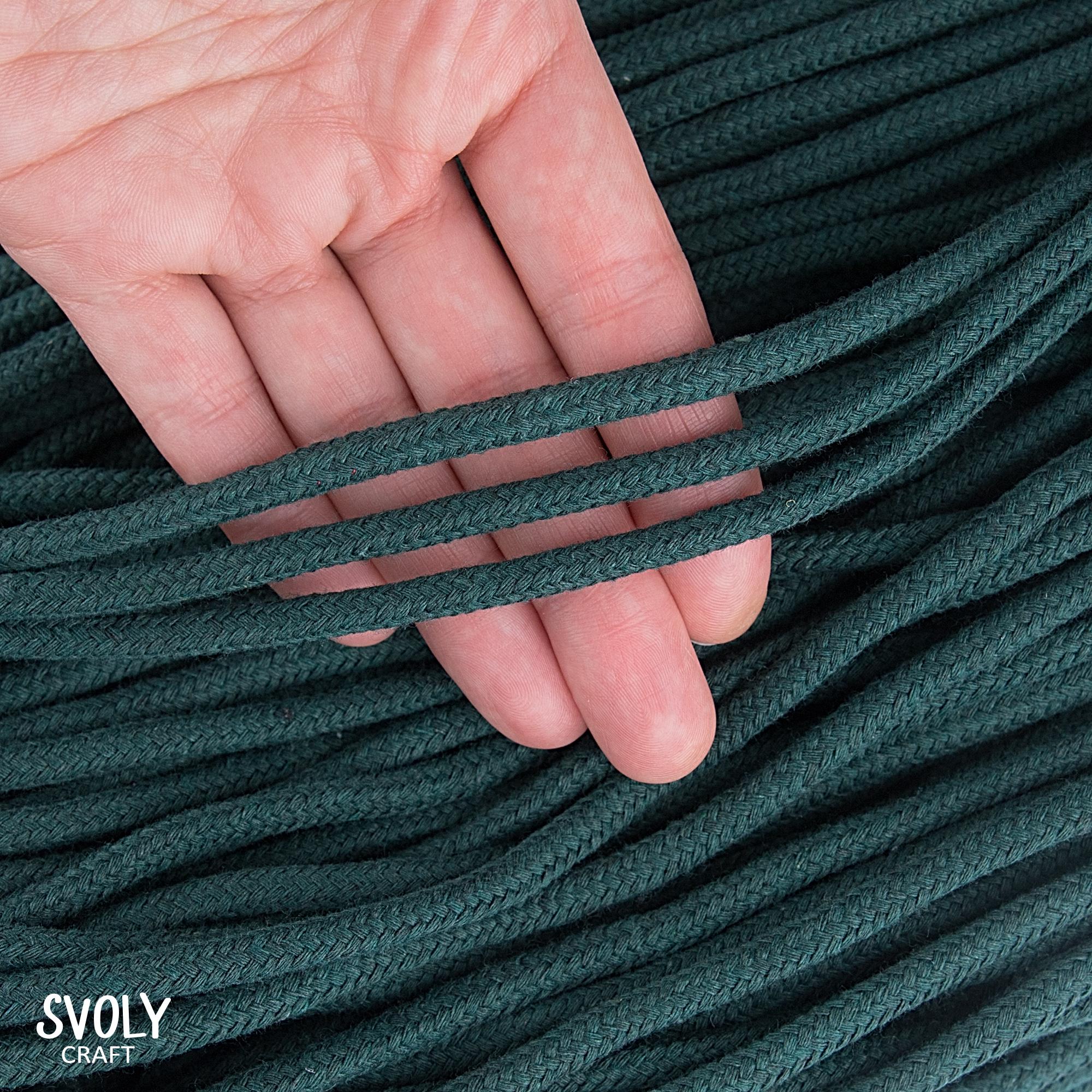 5mm Emerald Green Braided Cord 10yards. Cotton Soft Rope for Craft