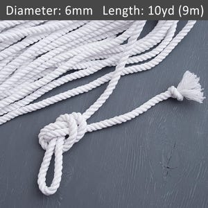 6 mm weiße Baumwollkordel, gedrehtes Makramee-Seil, Dekorationsseil, Bastelzubehör, nautisches Seil / 30 ft = 10 yds = 9 m