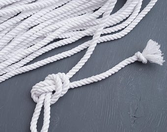 6mm White cotton cord 30ft, Twisted macrame rope, Decoration rope, Craft supplies, Sew rope, Nautical rope / 30ft = 10yds = 9m